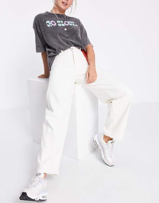 Weekday - Lara - Pantaloni a fondo ampio con davanti a V in cotone bianchi - WHITE