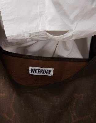 Weekday large cross body bag in dark brown wash