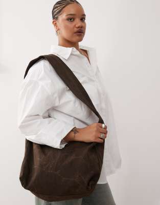 Weekday large cross body bag in dark brown wash