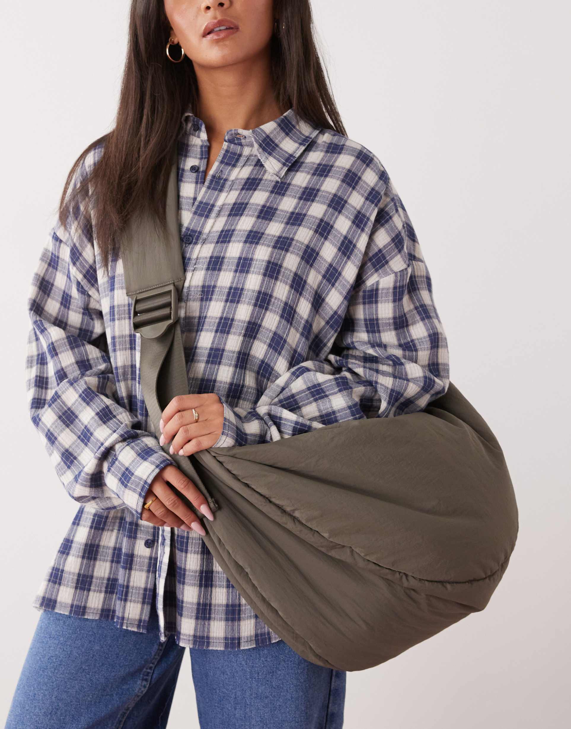 weekday large padded cross body bag in khaki