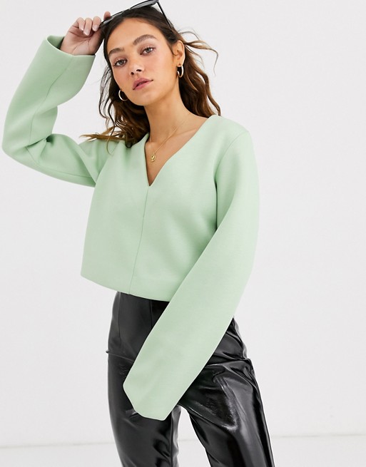 Weekday Larissa v-neck sweater top in mint