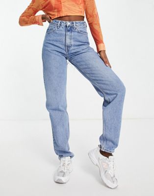 Weekday Lash cotton blend high waist mom jeans in hanson blue - MBLUE - ASOS Price Checker