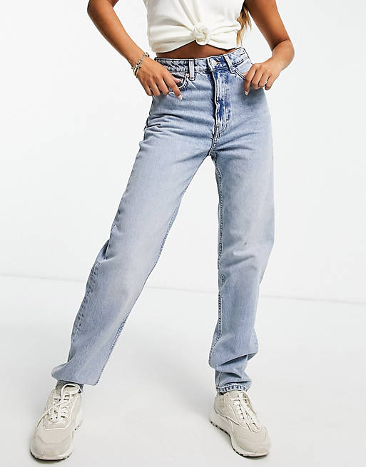 Weekday Lash cotton high waist mom jeans in spring blue | ASOS
