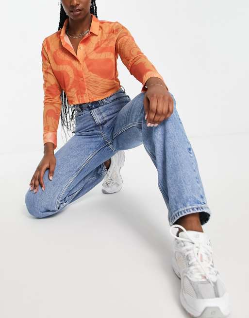 Weekday - Lash - Mom jeans a vita extra alta in cotone blu hanson, 3 di 4