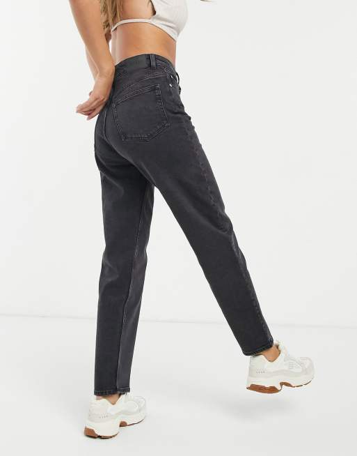 Weekday – Lash – Mom-Jeans in verwaschenem Schwarz aus Baumwolle mit hohem Bund - BLACK, 2 von 4