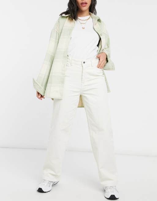 Weekday – Lashes – Oversize-Hose aus Baumwoll-Cord in Cremeweiß - CREAM