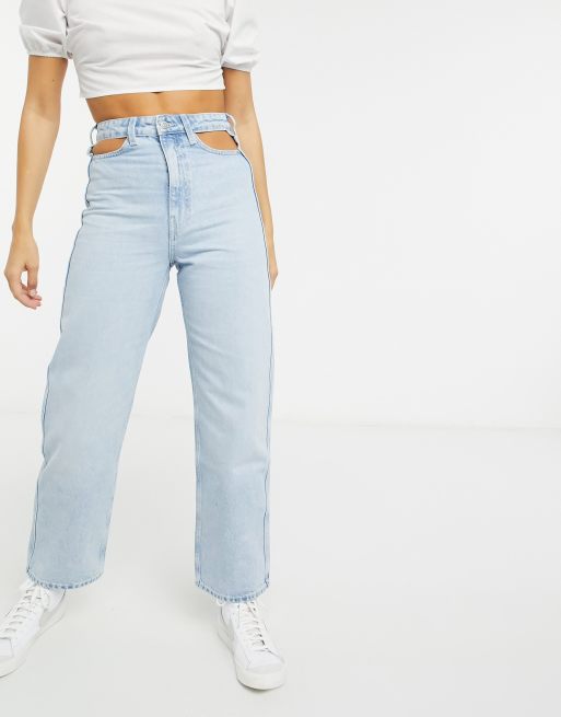 Weekday - Lasso - Mom jeans met uitsnijding in fris blauw