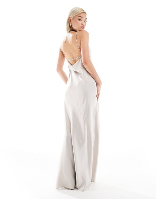 Weekday - Lava - Robe nuisette mi-longue en satin à détails cousus - Taupe