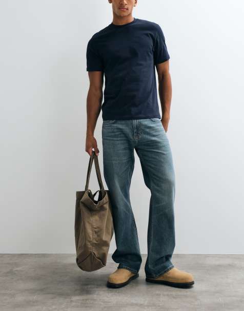 Weekday lavtaljede straight bootcut-jeans i støvet blå vask - view 1