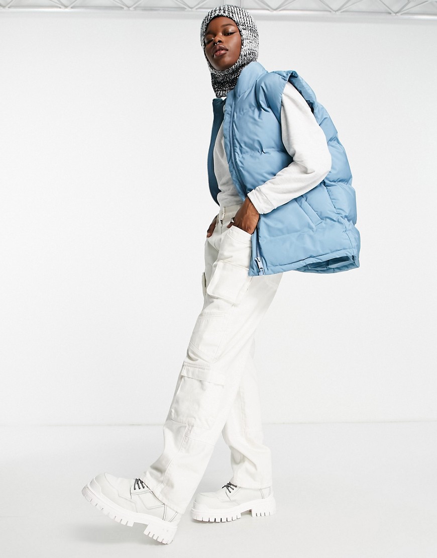 Weekday Layer recycled polyester puffer vest in dusty blue-Blues