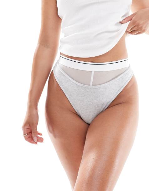 Weekday Layered Cotton Mesh Braz Brief in grey - view 1