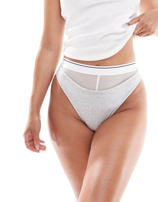 Weekday layered cotton mesh brazilian briefs in grey