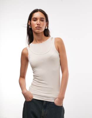 Weekday Layered Effect Tank Top In Neutral