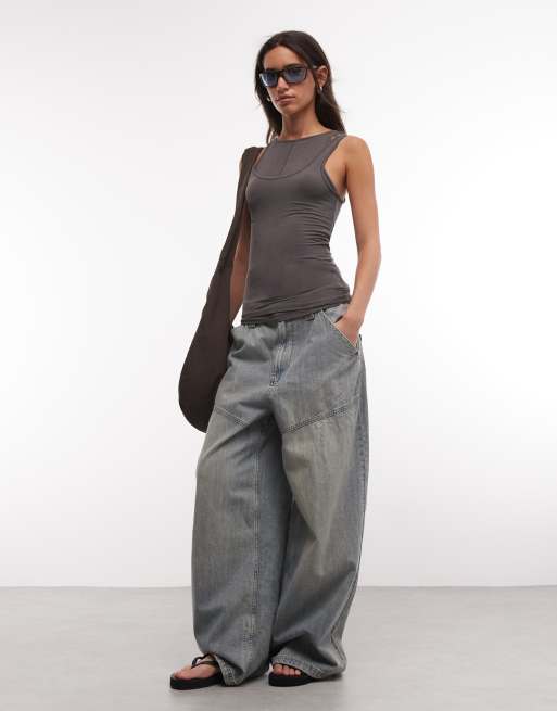 Weekday layered effect tank top in dark grey, 3 of 4
