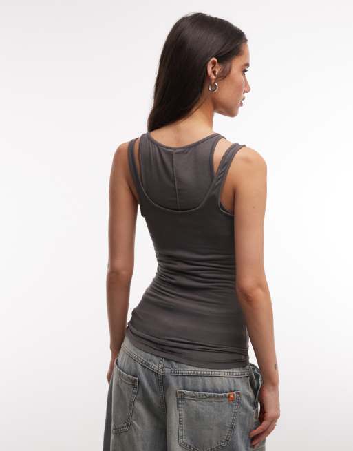 Weekday layered effect tank top in dark grey, 4 of 4
