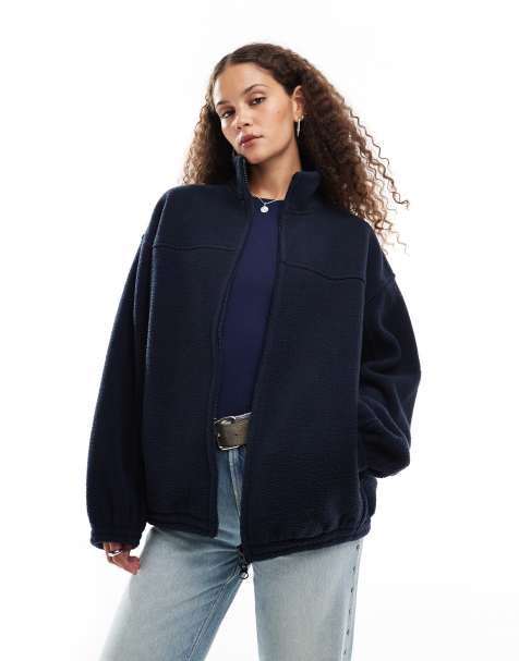 Weekday Lea oversized zip through borg in navy - view 1