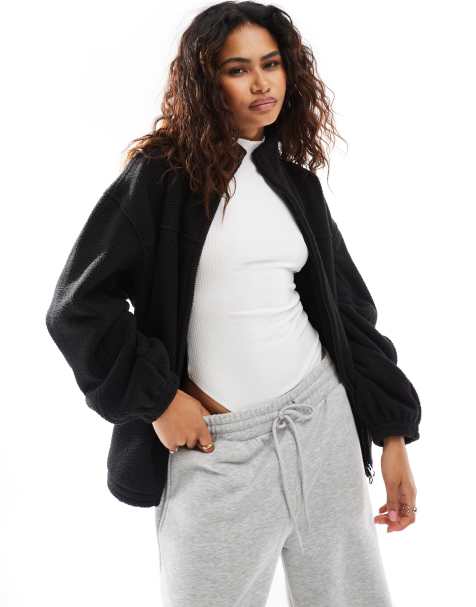 Weekday - Lea - Sweat-shirt imitation peau de mouton zippé oversize - Noir - view 1