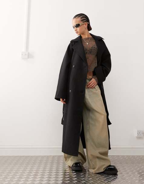 Weekday - Lead - Double-breasted oversized jas met wollook en ceintuur in de taille in gemêleerd donkergrijs - view 1