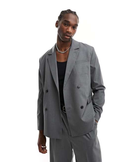 Weekday - Leo - Blazer doppiopetto grigio scuro mélange in coordinato