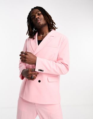 Weekday Leo co-ord double breaster blazer in mid pink exclusive to ASOS
