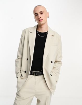 Weekday Leo Double Breasted Blazer In Light Gray Exclusive To Asos - Part Of A Set