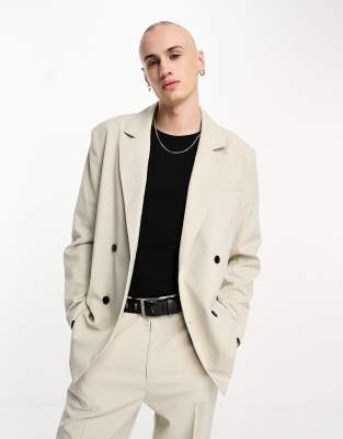 Weekday Leo double breasted blazer in light gray exclusive to ASOS - part of a set