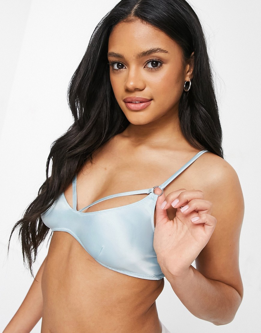 Weekday leona bralet with strap detail in light turquoise-Blue