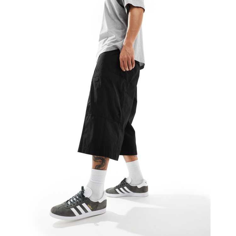 Weekday Leroy long loose fit cargo shorts in black ASOS