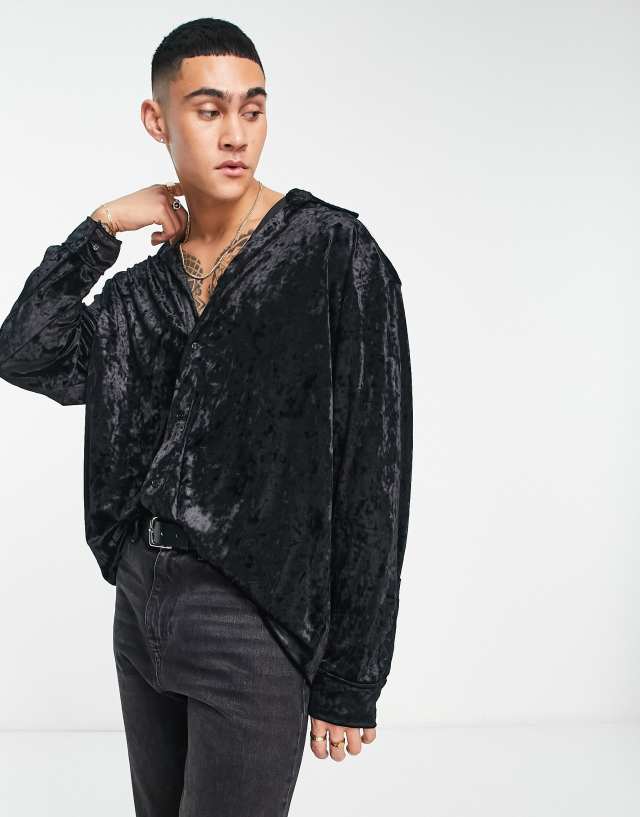 weekday lesley velvet jersey shirt in black