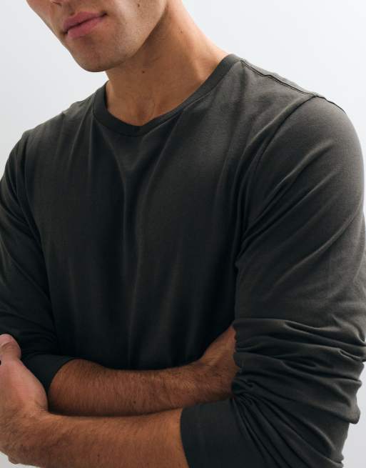 Weekday let shrunken pasform langærmet T-shirt i mørk khaki, 2 af 5