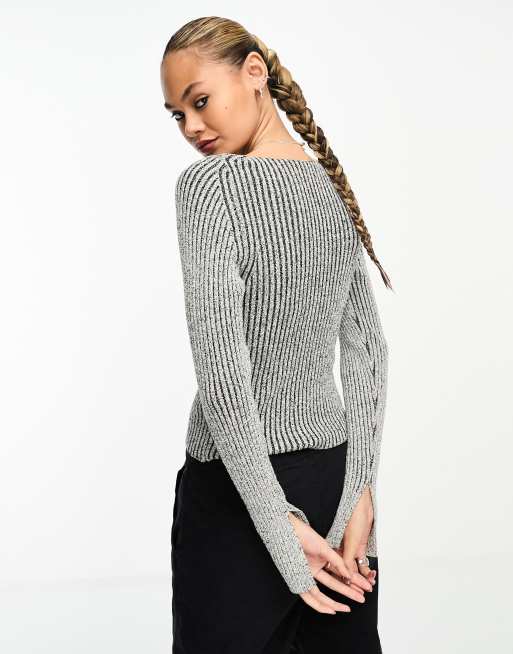 Weekday Lex tight fit sweater in stone | ASOS