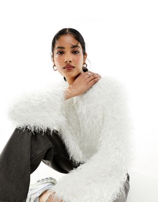 Weekday Leya cropped hairy jumper in off-white - ASOS Price Checker