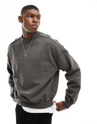 Weekday Liam boxy fit sweatshirt with seam details in washed black - ASOS Price Checker