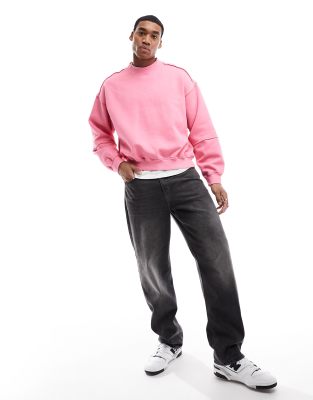 Weekday - Liam - Felpa squadrata rosa slavato con cuciture a vista