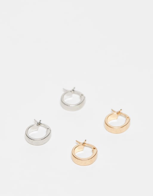 Weekday – Liam – Guld- och silverfärgade creoler i unisex-modell, 2-pack