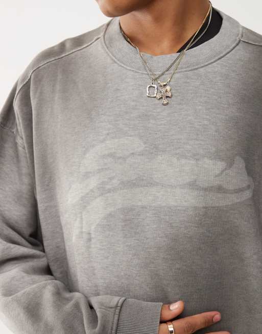 Weekday – Liam – Szara bluza oversize z efektem sprania, postrzępionym szwem i wyblakłą grafiką, 3 z 4