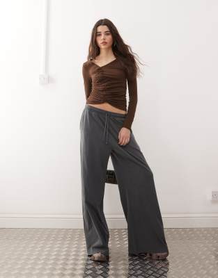 Weekday lightweight jersey wide leg joggers in off-black - view 1