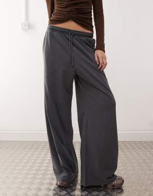 Weekday Lightweight Jersey Wide Leg Sweatpants In Black