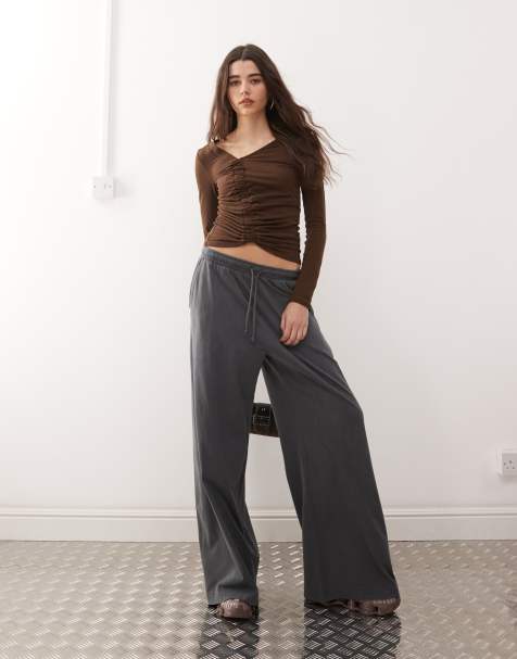 Weekday lightweight jersey wide leg trackies in off black - view 1