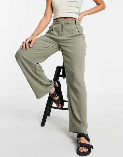 Weekday Lilah tailored pants in khaki | ASOS