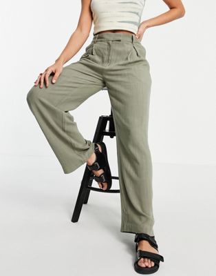 Weekday Lilah tailored trousers in khaki - ASOS Price Checker