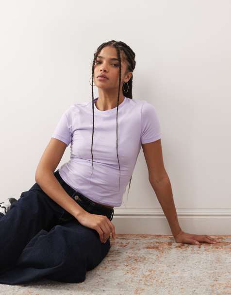 Weekday – Liliowy dopasowany T-shirt - view 1