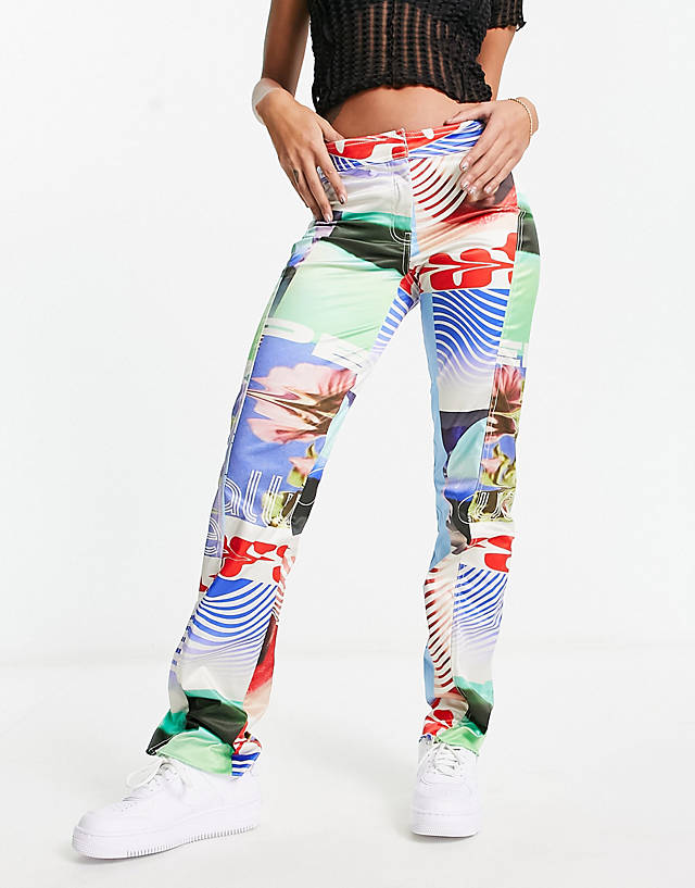 Weekday - lily co-rd printed satin trousers in motocross multicoloured print