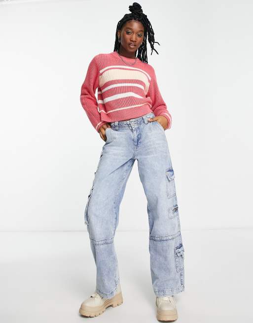 Weekday Lily stripe jumper in pink, 3 of 4