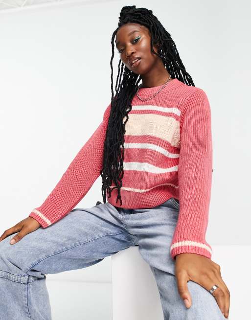 Weekday Lily stripe jumper in pink, 4 of 4