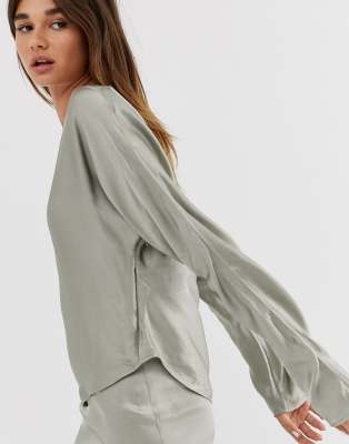 satin bell sleeve top