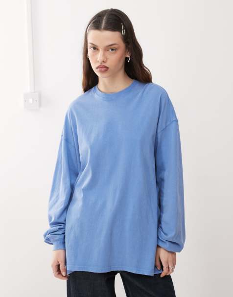 Weekday – Lindy – Langärmliges Shirt in Blau mit extremer Oversize-Passform - view 1