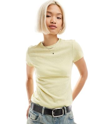 Weekday Linen Blend Fitted T-shirt In Dusty Yellow