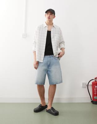 Shop Weekday Linen Look Oversized Long Sleeve Shirt In White