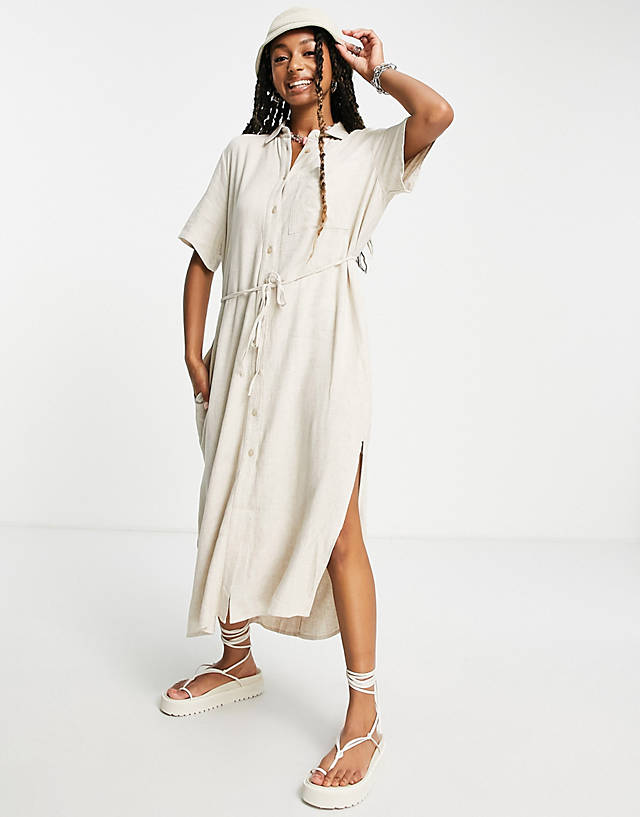 Weekday - linen mix shirt dress in off white
